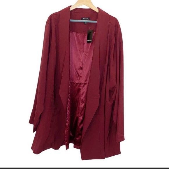NWT Torrid Crepe Burgundy Longline Open Front Blazer 5 - Picture 2 of 6